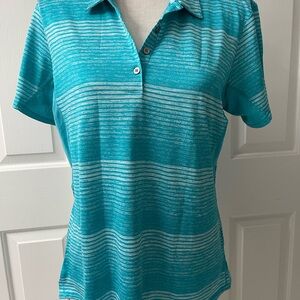 adidas Women's Performance Short Sleeve Golf Polo - Aqua Teal striped Size M/L